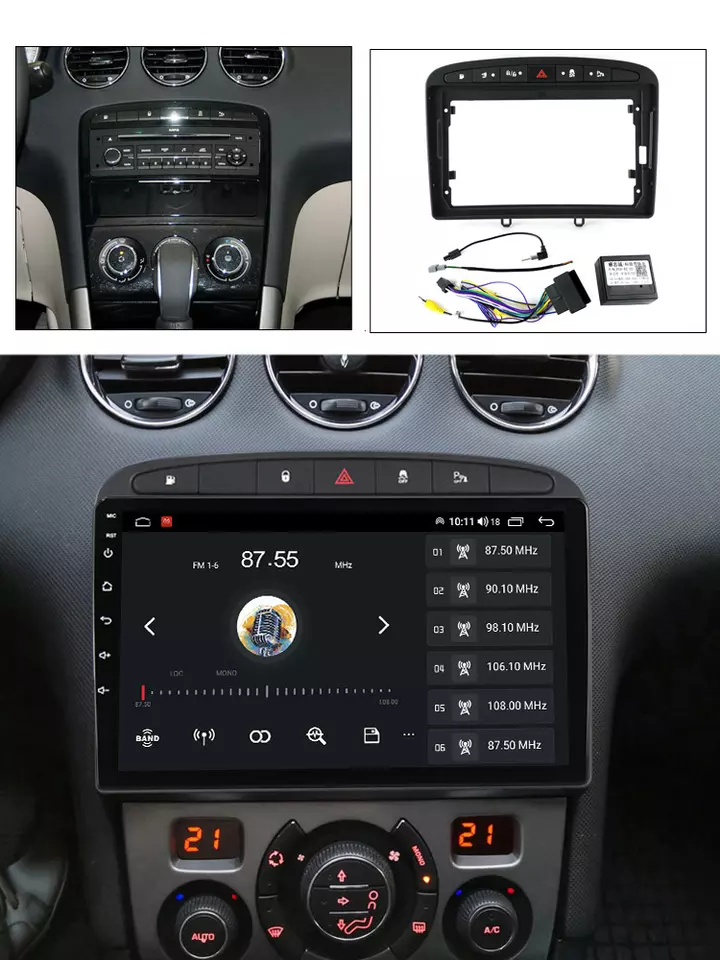 Cadre de Radio Android de voiture pour Peugeot 2007 2013 308 408