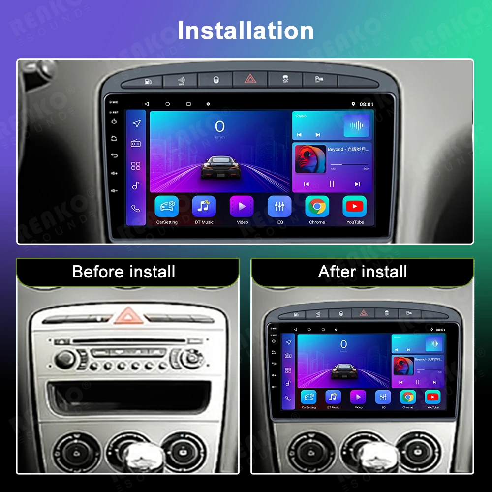 Autoradio 9 pouces 1 Din pour Peugeot 308 408 10-16 DSP GPS 4G Carplay