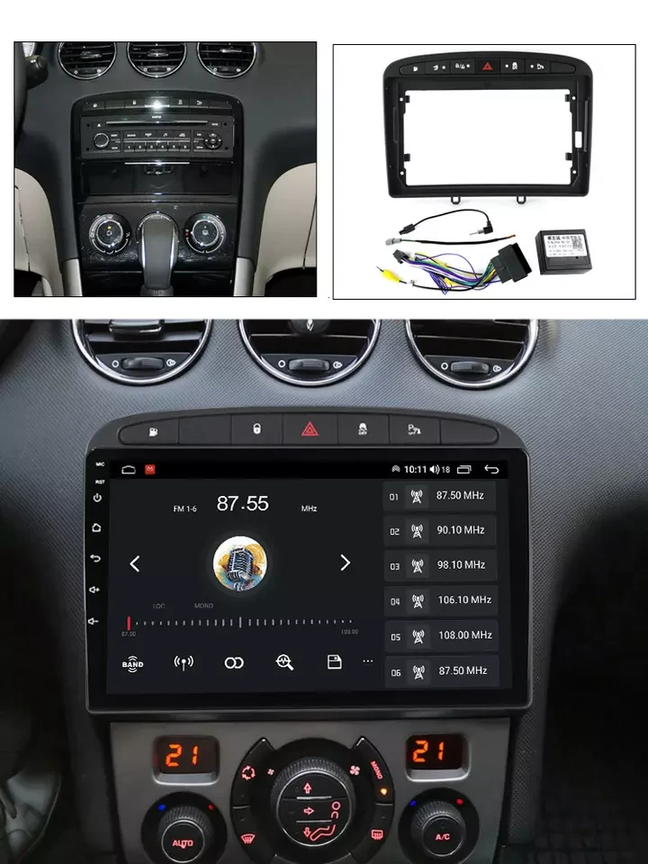 Cadre de Radio Android de voiture pour Peugeot 2007 2013 308 408