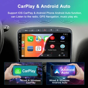 Autoradio 9 pouces 1 Din pour Peugeot 308 408 10-16 DSP GPS 4G Carplay